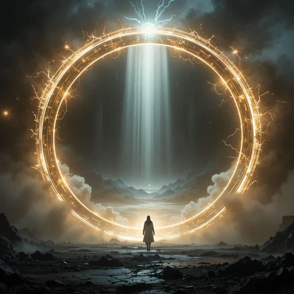 Portal gigantesco e luminoso entre o reino sombrio e o mundo radiante