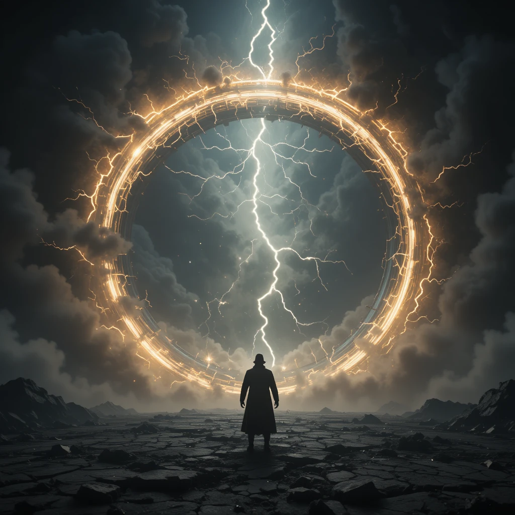 Enorme portal brilhante se abrindo em um reino espiritual sombrio