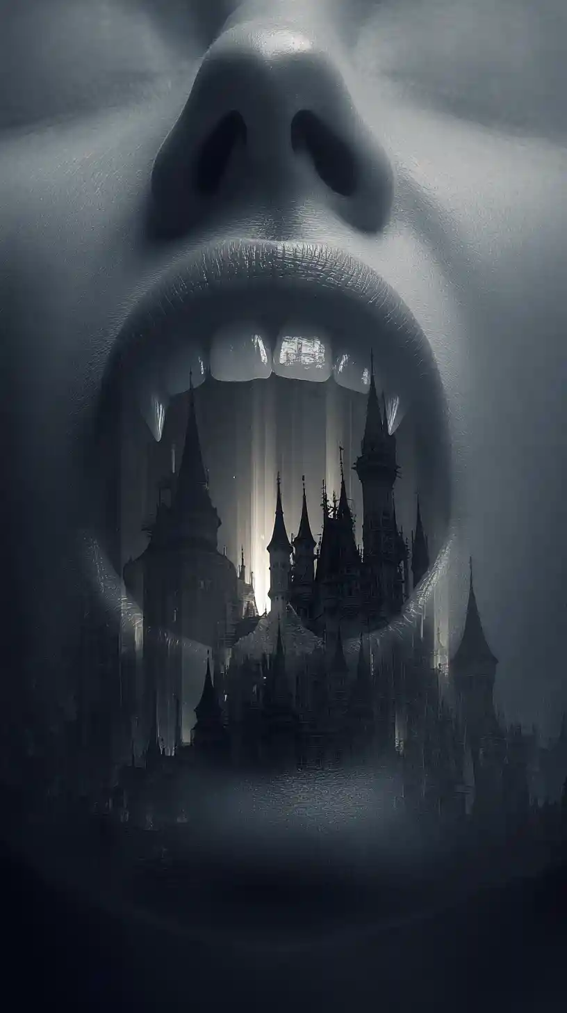 Visage de Vampire Formant un Château dans une Lumière Lugubre