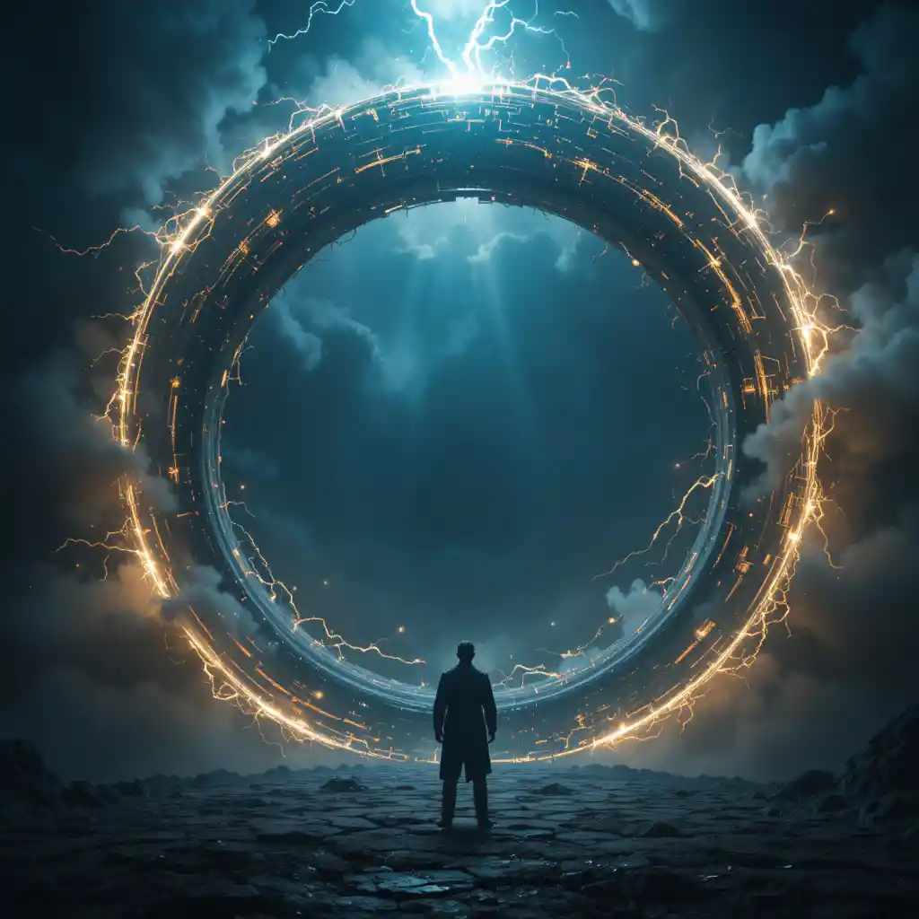 Enorme portal dimensional se abrindo em um reino espiritual sombrio