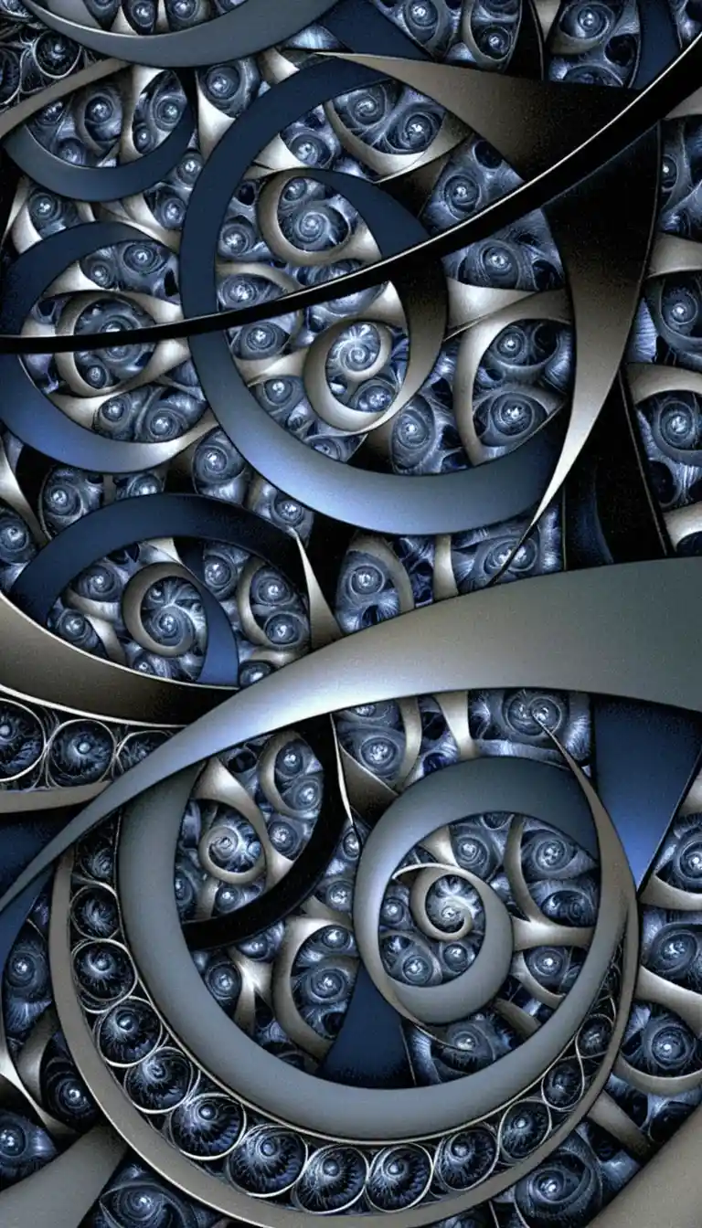 Unendliche 3D‑Fraktalkugeln mit kunstvollen goldenen Mandala‑Medaillons