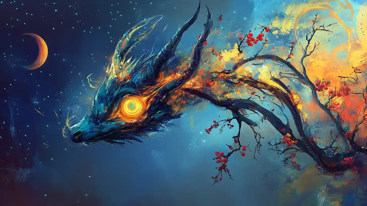 Surrealer Babydrache löst sich in abstrakte geometrische Formen auf