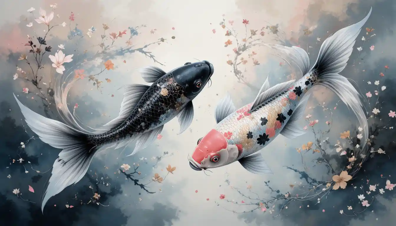 Due eleganti carpe koi in un tranquillo sogno acquatico