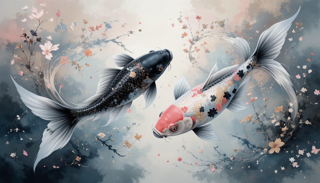 Due eleganti carpe koi in un tranquillo sogno acquatico