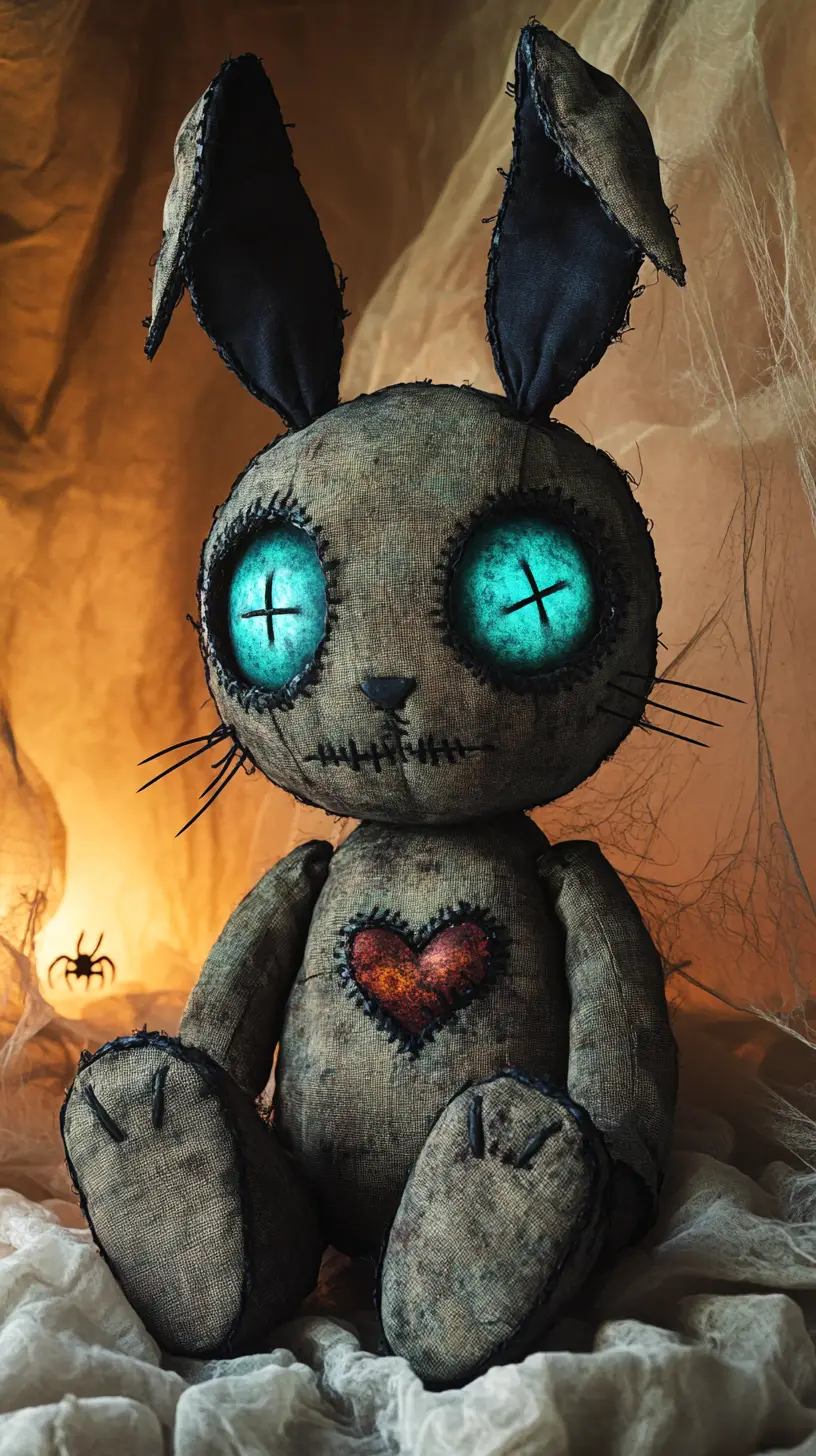 Surreal Voodoo Bunny Doll With Glowing Heart And Roses