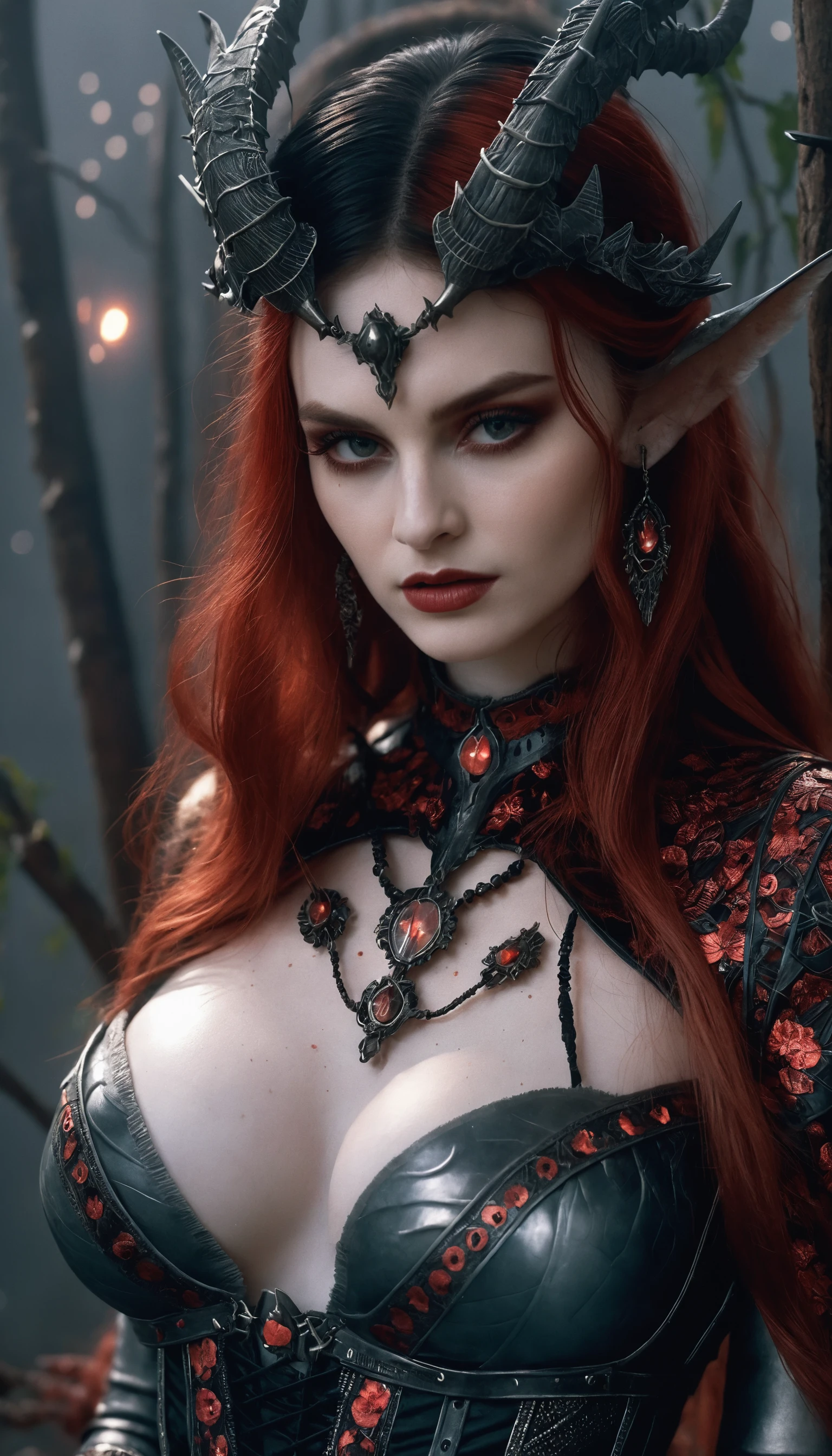 Donna a figura intera in dark fantasy sotto una luce di luna mistica
