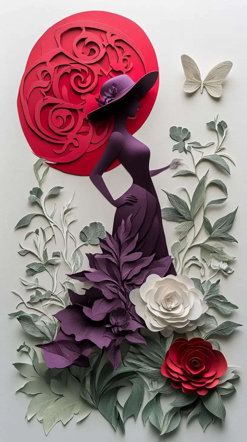 Elegante weibliche Silhouette in luxuriöser Paper-Art-Collage