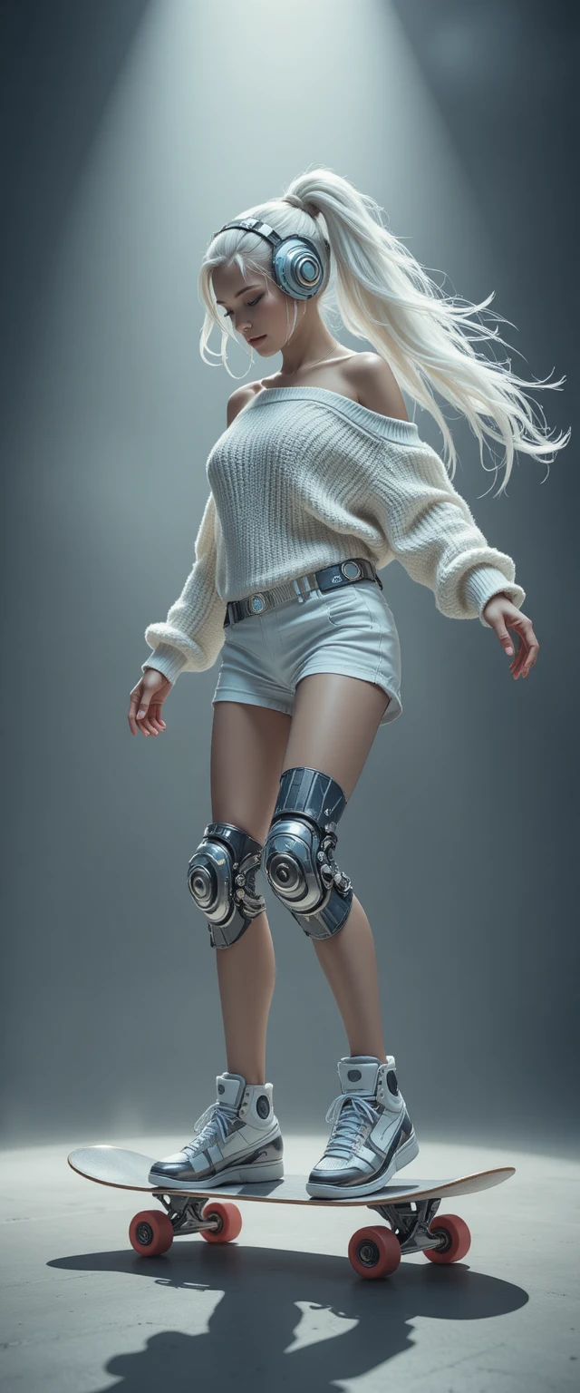 Mulher cyberpunk de skate em retrato de estúdio dramático
