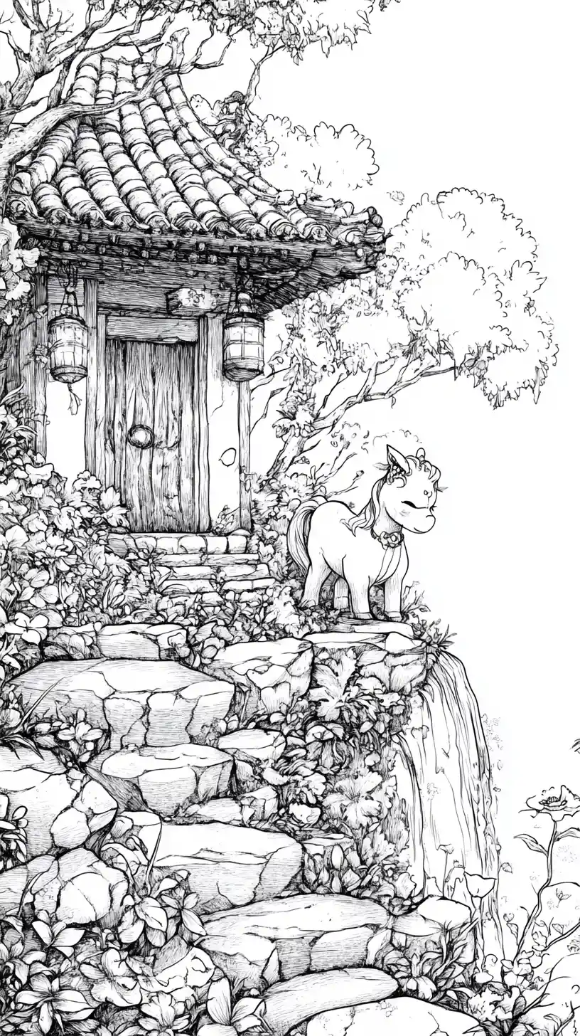 Charmantes traditionelles Haus an einem üppigen Gartenweg