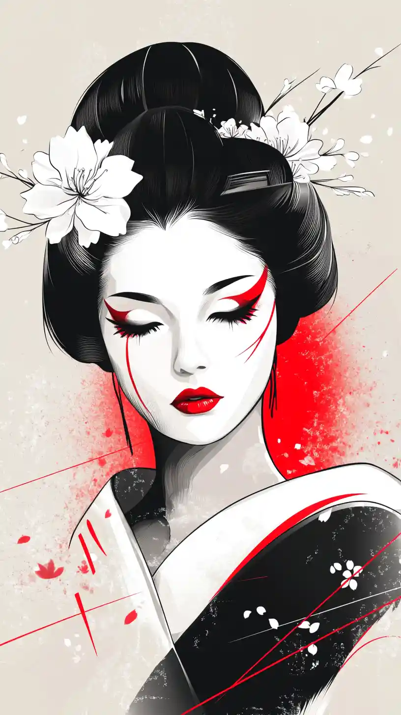 Portrait serein de geisha japonaise en style vectoriel minimaliste