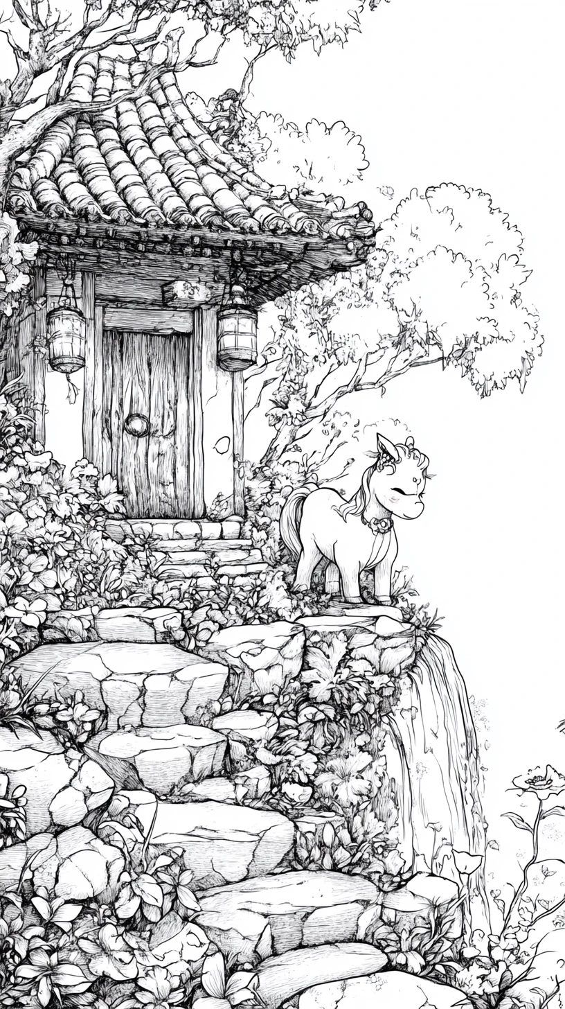 Charmantes traditionelles Haus an einem üppigen Gartenweg