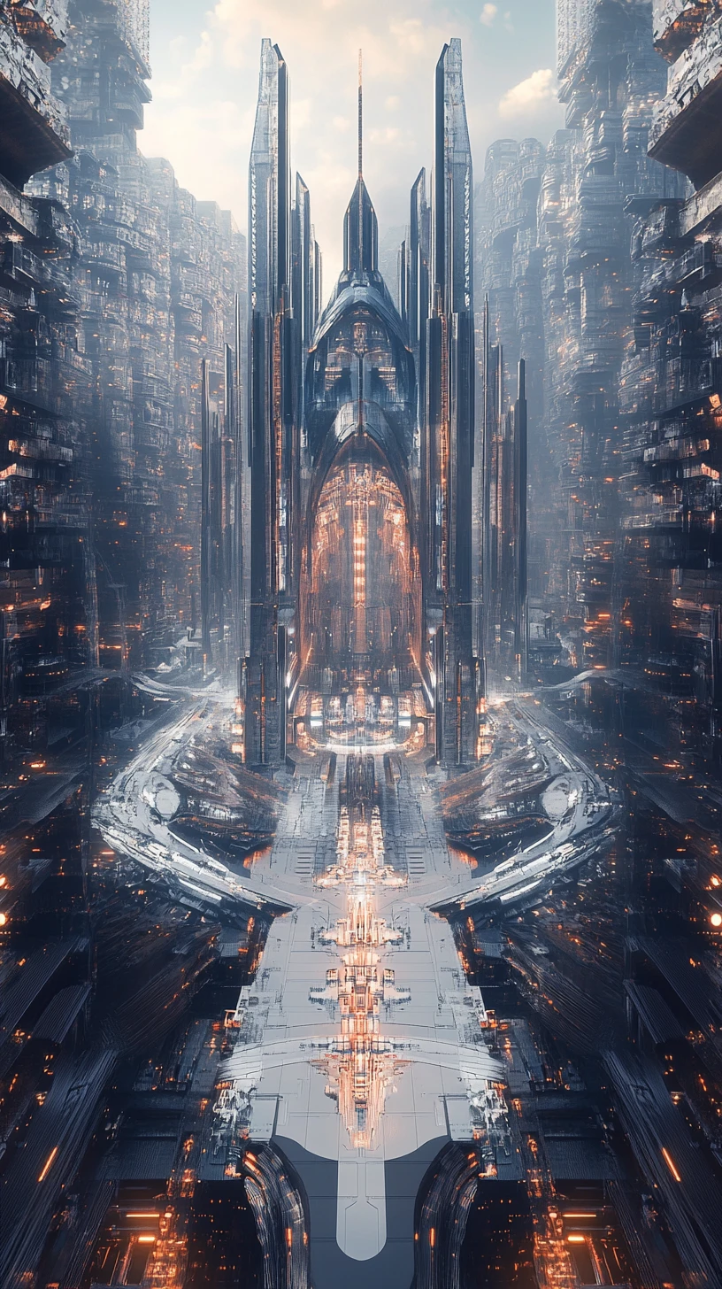 Futuristic glass palace rising over a modern city