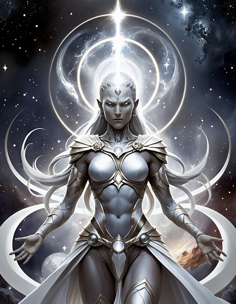 Forma astral feminina etérea canalizando energias cósmicas