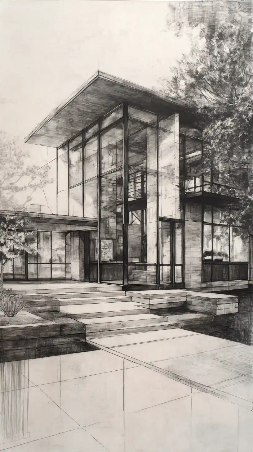 Architecture moderne en équilibre serein avec un paysage ouvert
