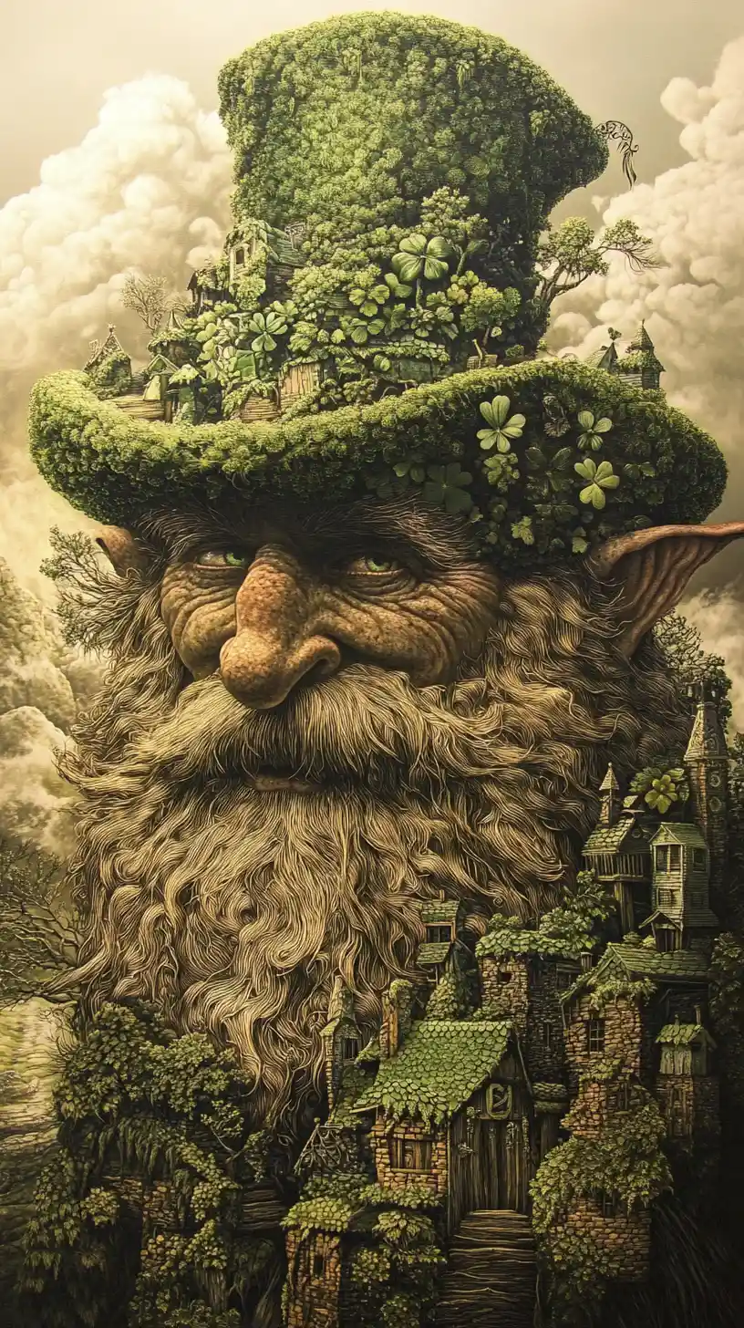 Illusione surreale di un leprecauno in una scena multi-immagine