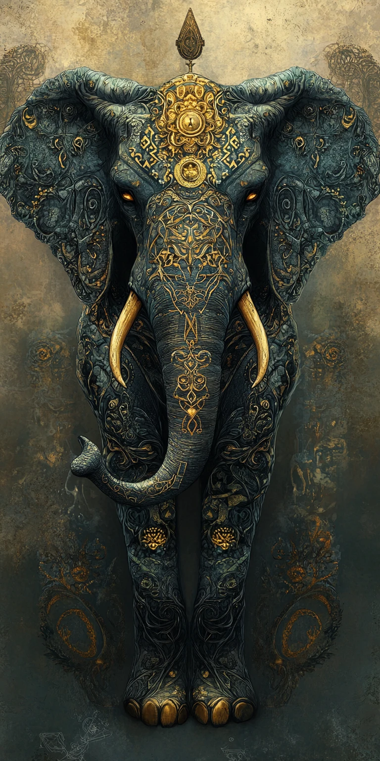 Elefante fantasioso real com armadura gótica ricamente detalhada