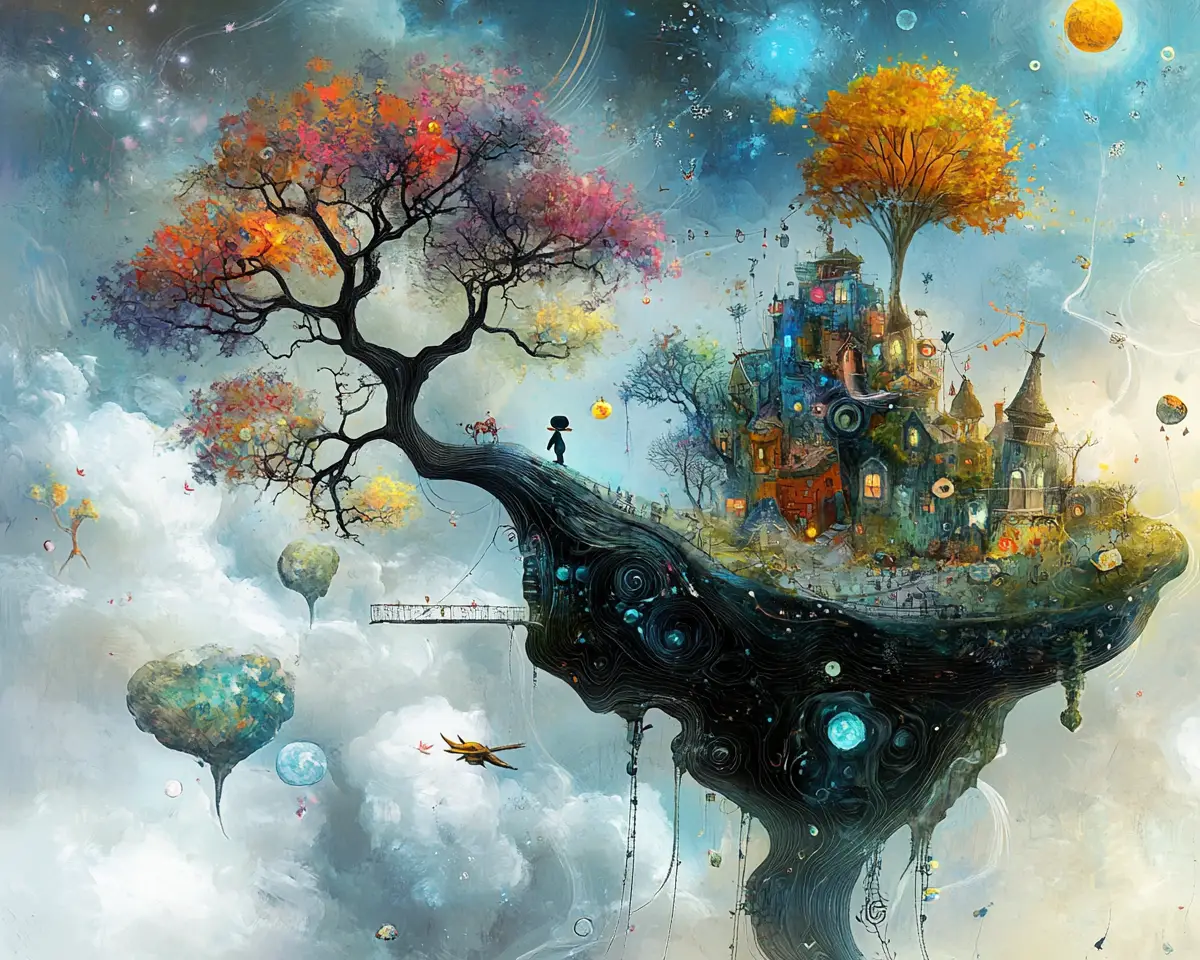 夢幻的なファンタジーイラストの小さなちびヒーロー