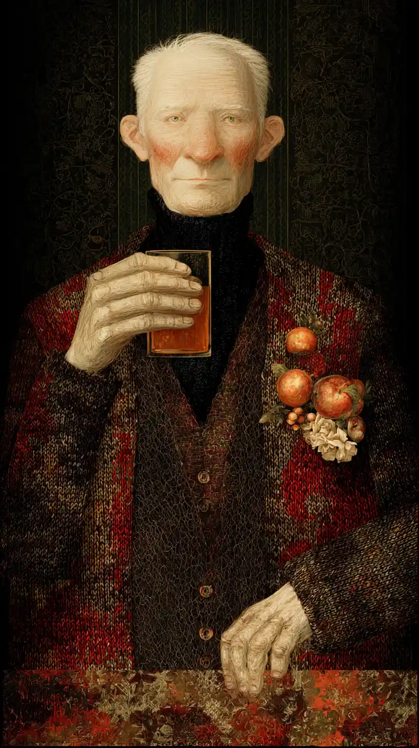 Homme âgé savourant un cocktail hivernal à la vodka et à la pomme