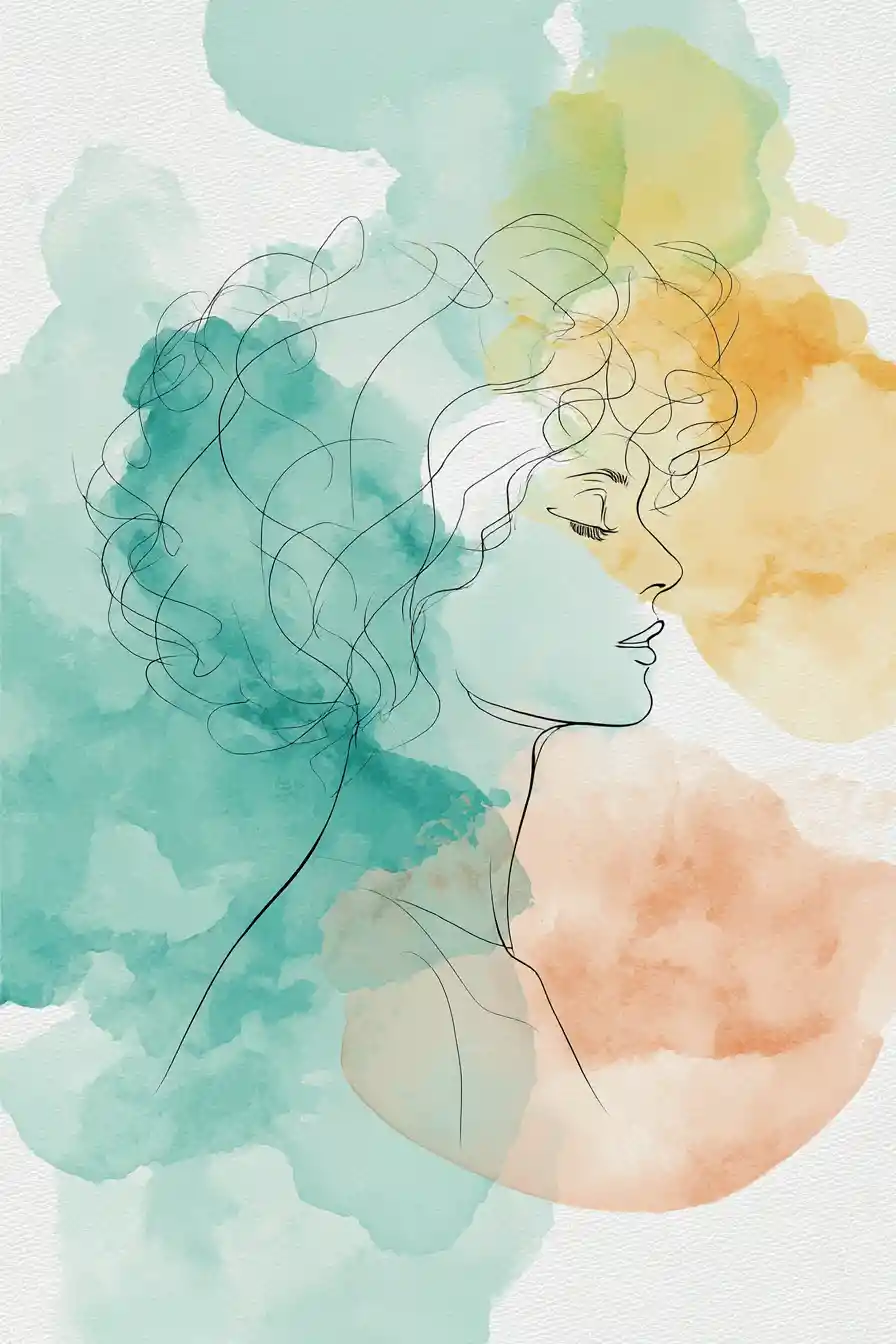 Minimal one line portrait of a curly haired woman