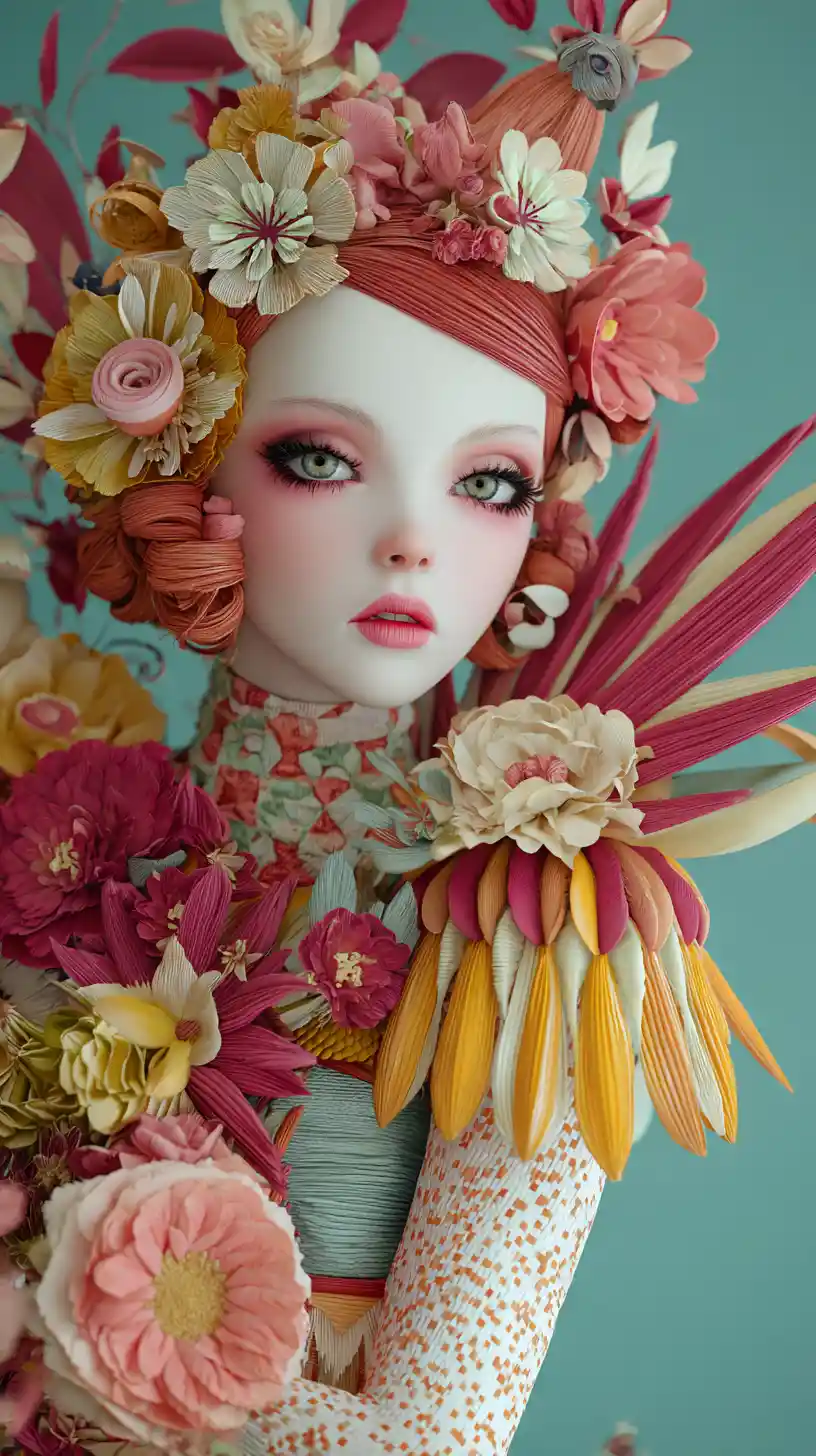 Donna vintage spiritosa in un ritratto colorato di illustrazione 3D
