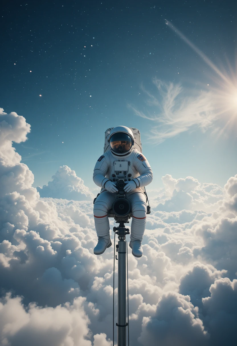 在高空相機上坐著的太空人