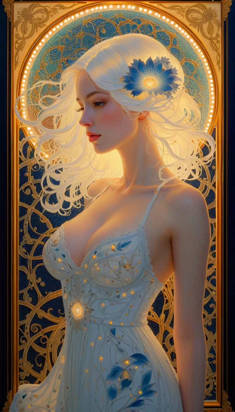 Donna eterea resa in luminosi punti puntinisti