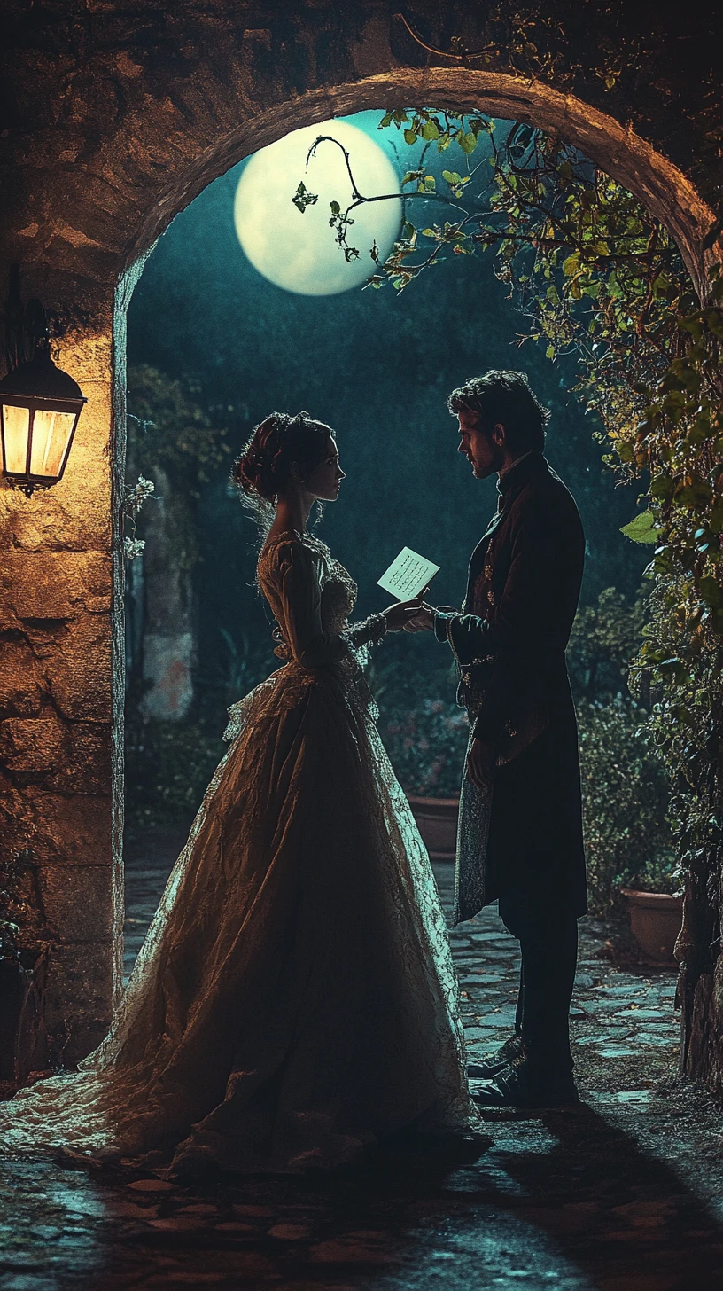Victorian woman meeting a poet in a moonlit garden