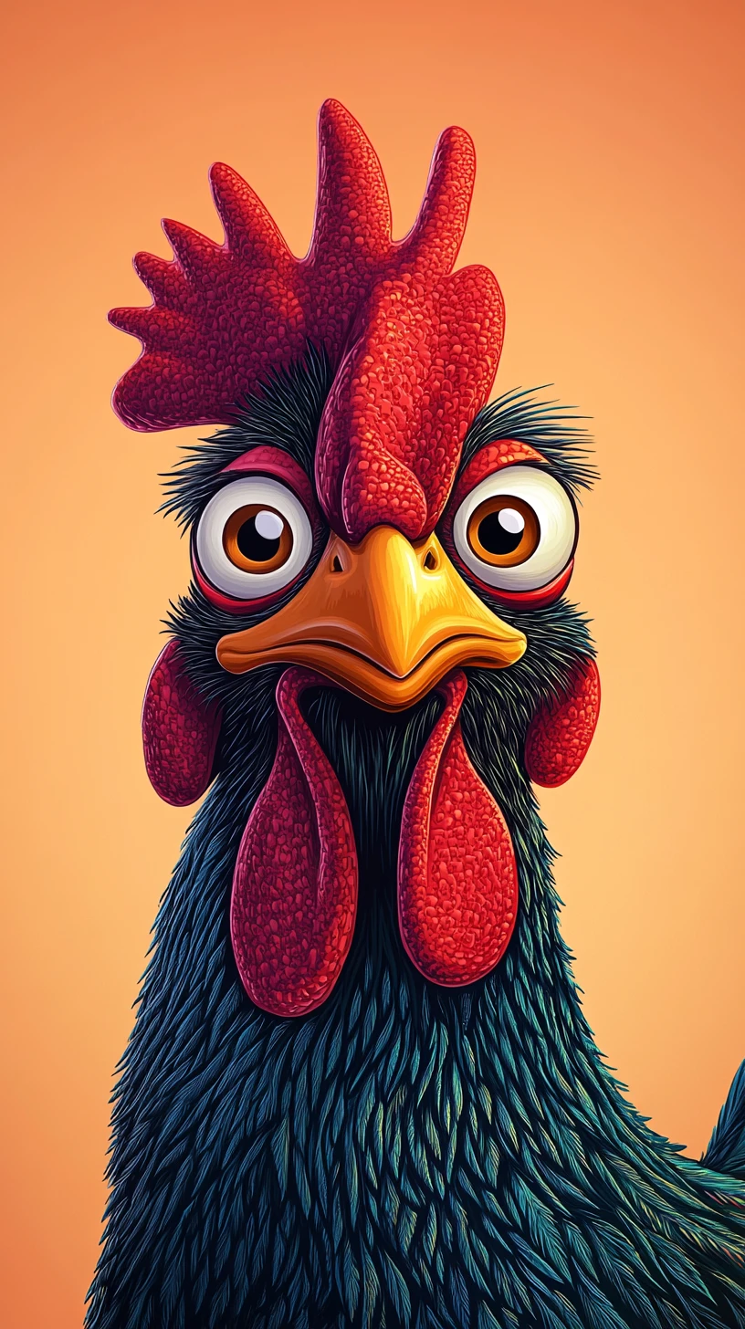 Retrato de galo em desenho animado confiante e bem-humorado