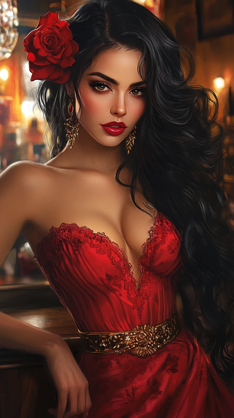 Andalusian woman dancing flamenco in a red dress
