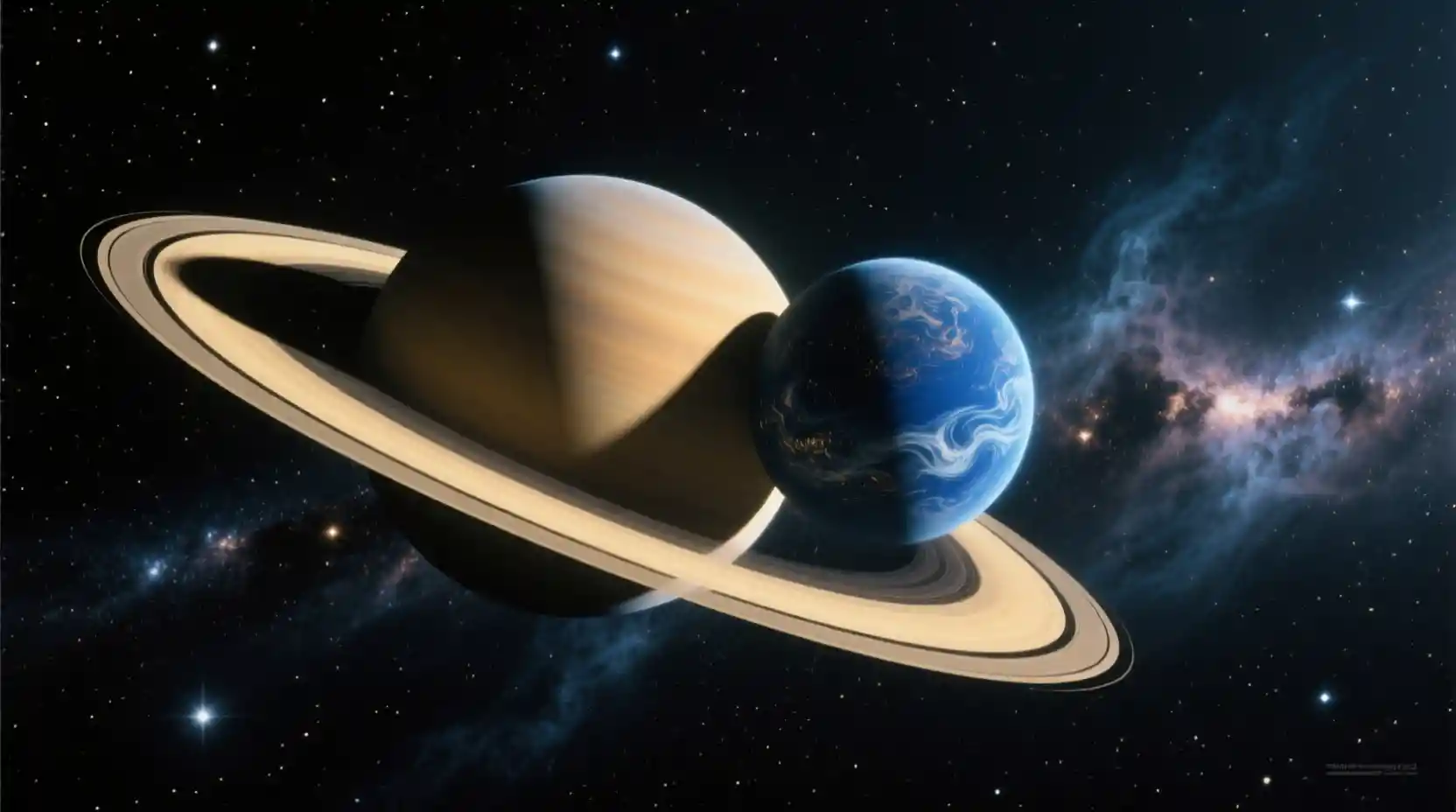 Saturno e Nettuno allineati nel profondo spazio cosmico