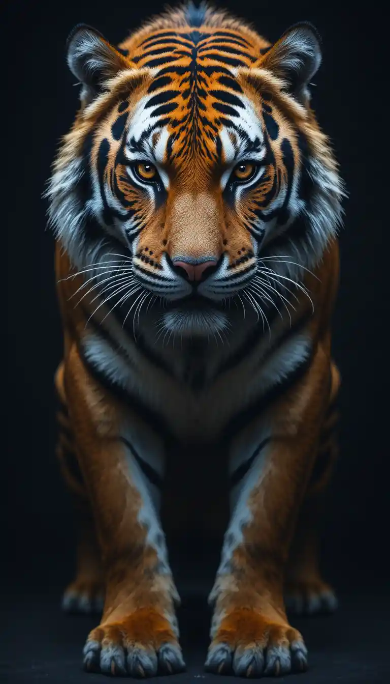 Majestätischer Bengal-Tiger mit durchdringenden goldenen Augen in der Dunkelheit