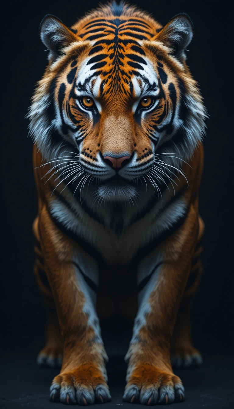 Tigre du Bengale majestueux aux yeux dorés perçants dans l’obscurité