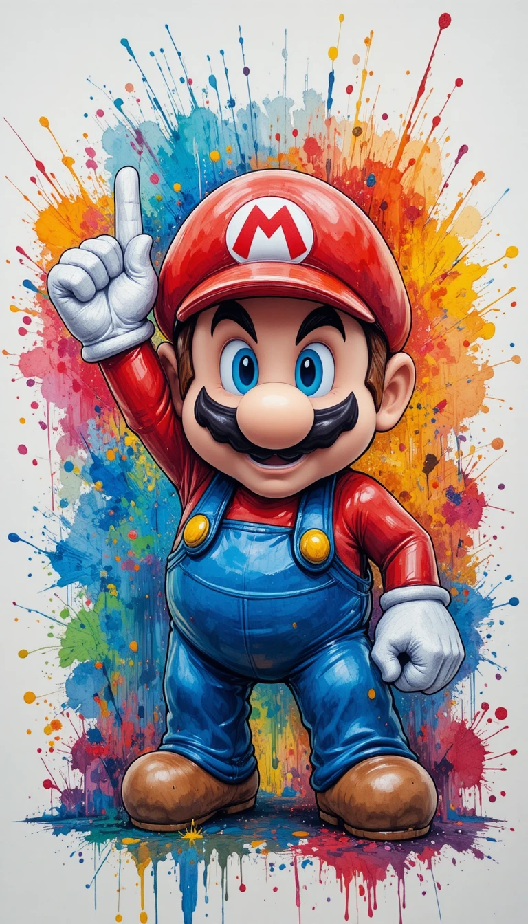 Watercolor painting of a cartoon hero in vibrant splashes