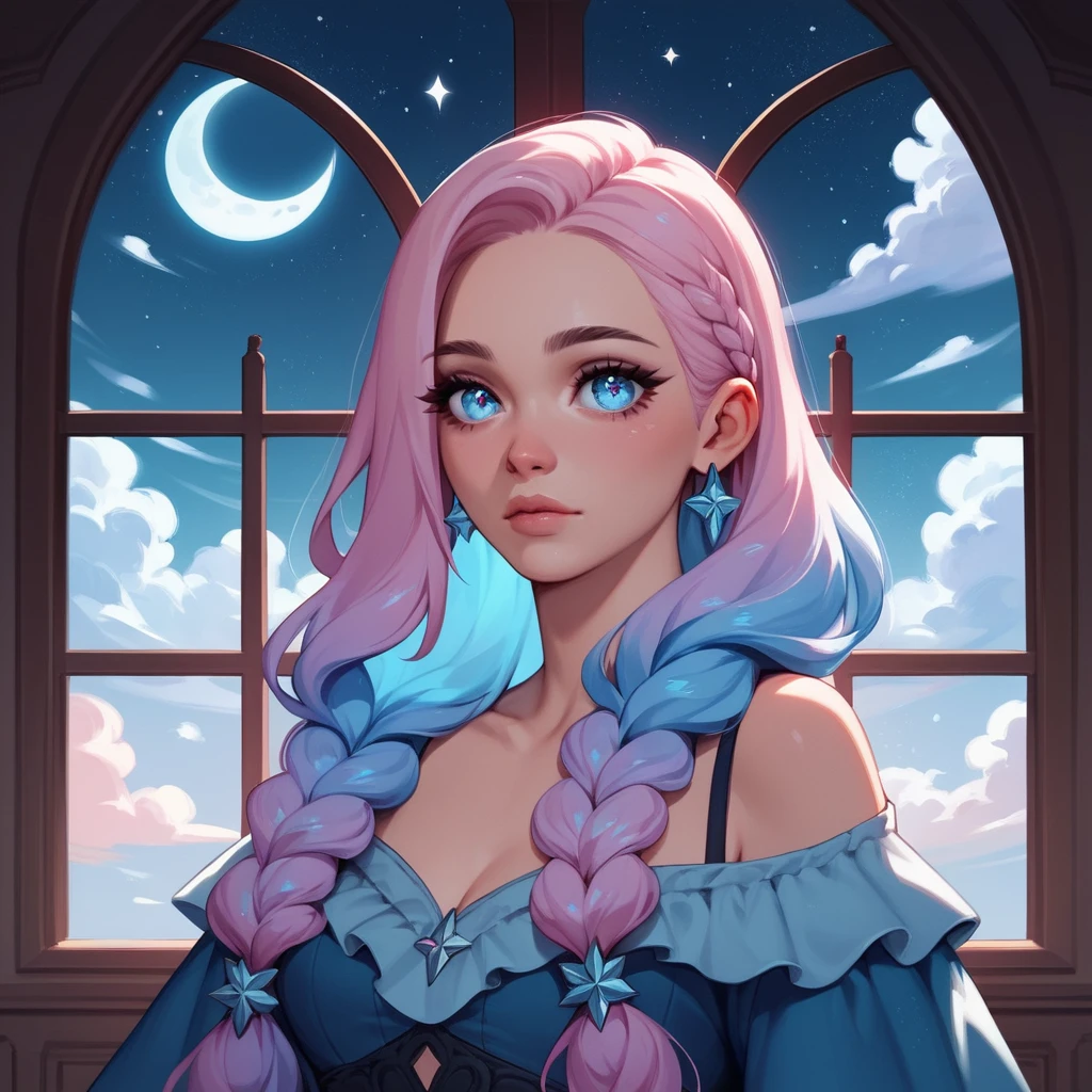 Close up surreal eyes filled with pastel cosmic skies