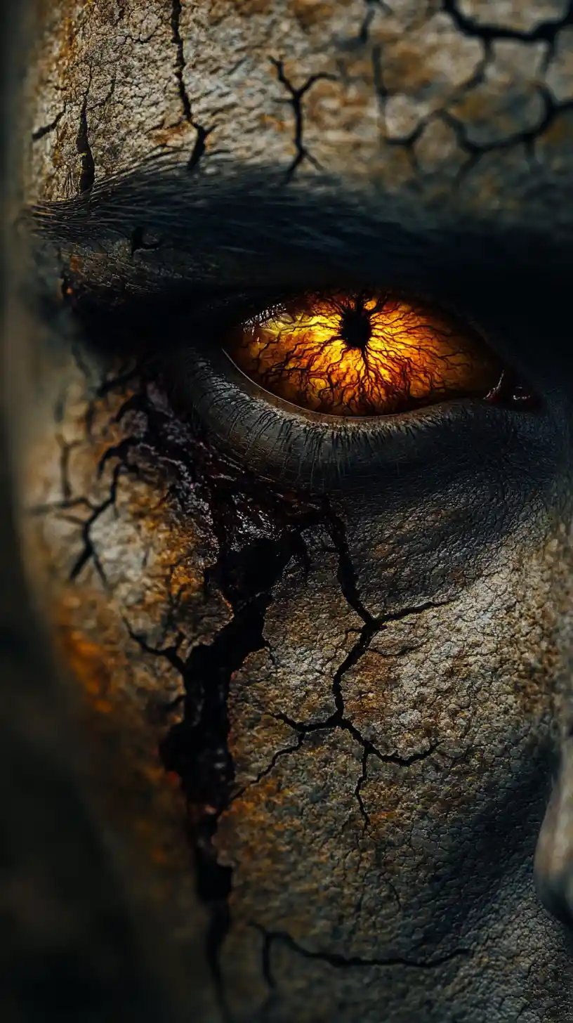 Retrato de fantasia sombria de um rosto híbrido humano-demônio
