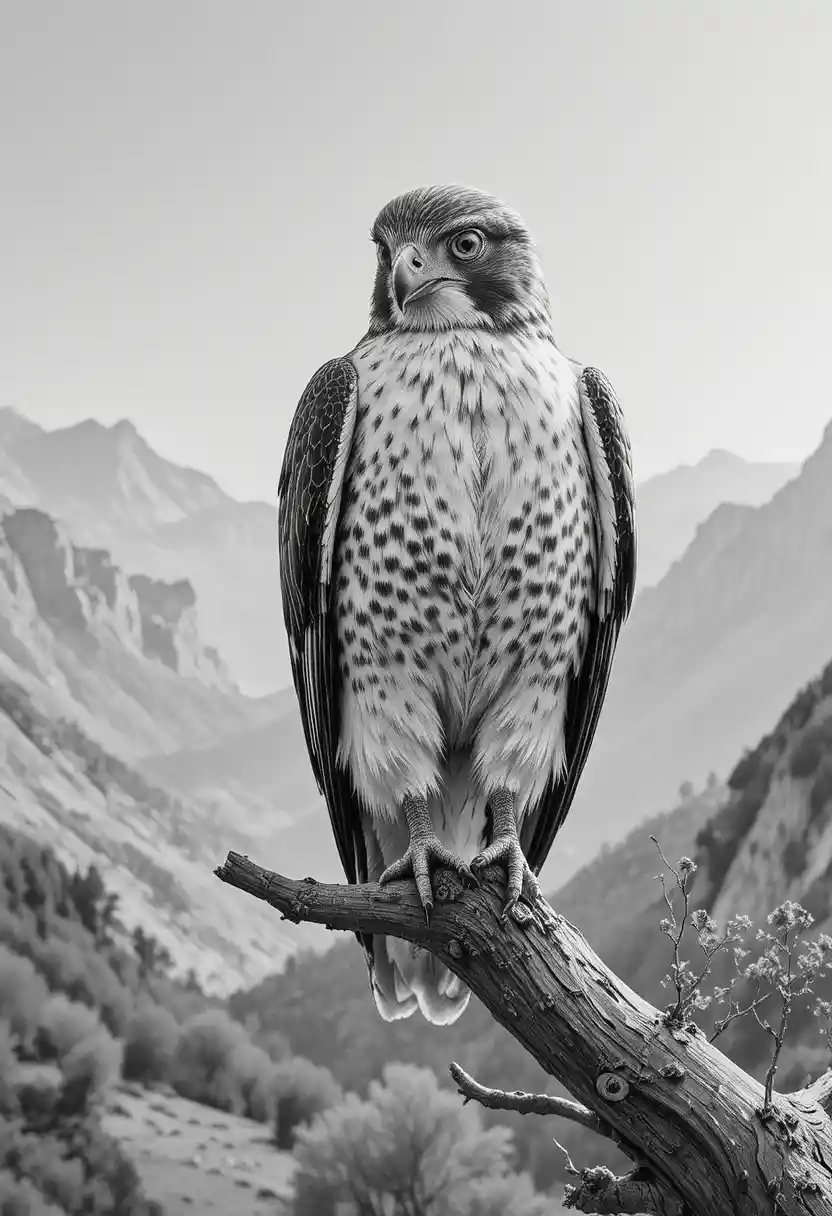 Majestic peregrine falcon on a branch at sunrise