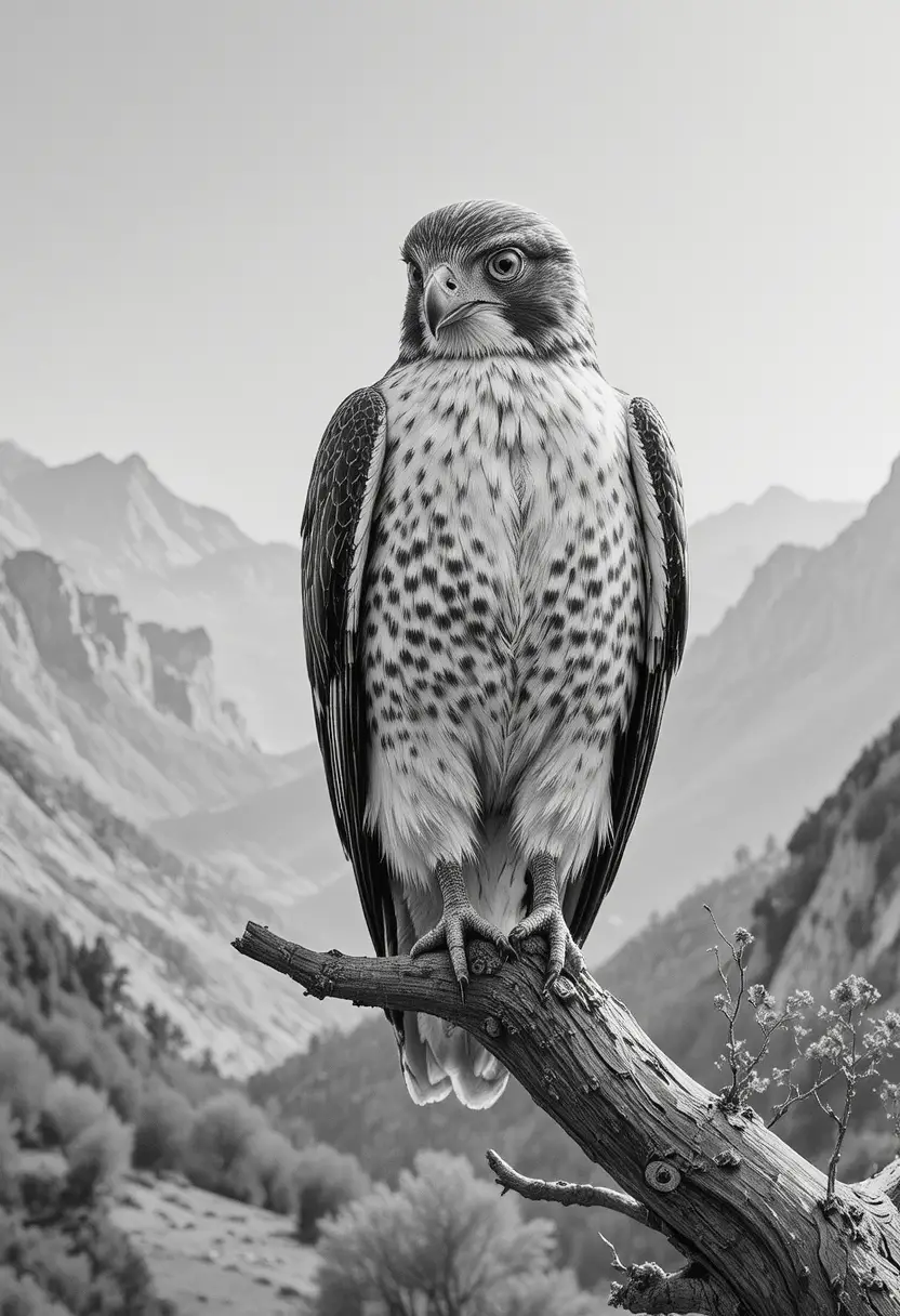 Majestic peregrine falcon on a branch at sunrise