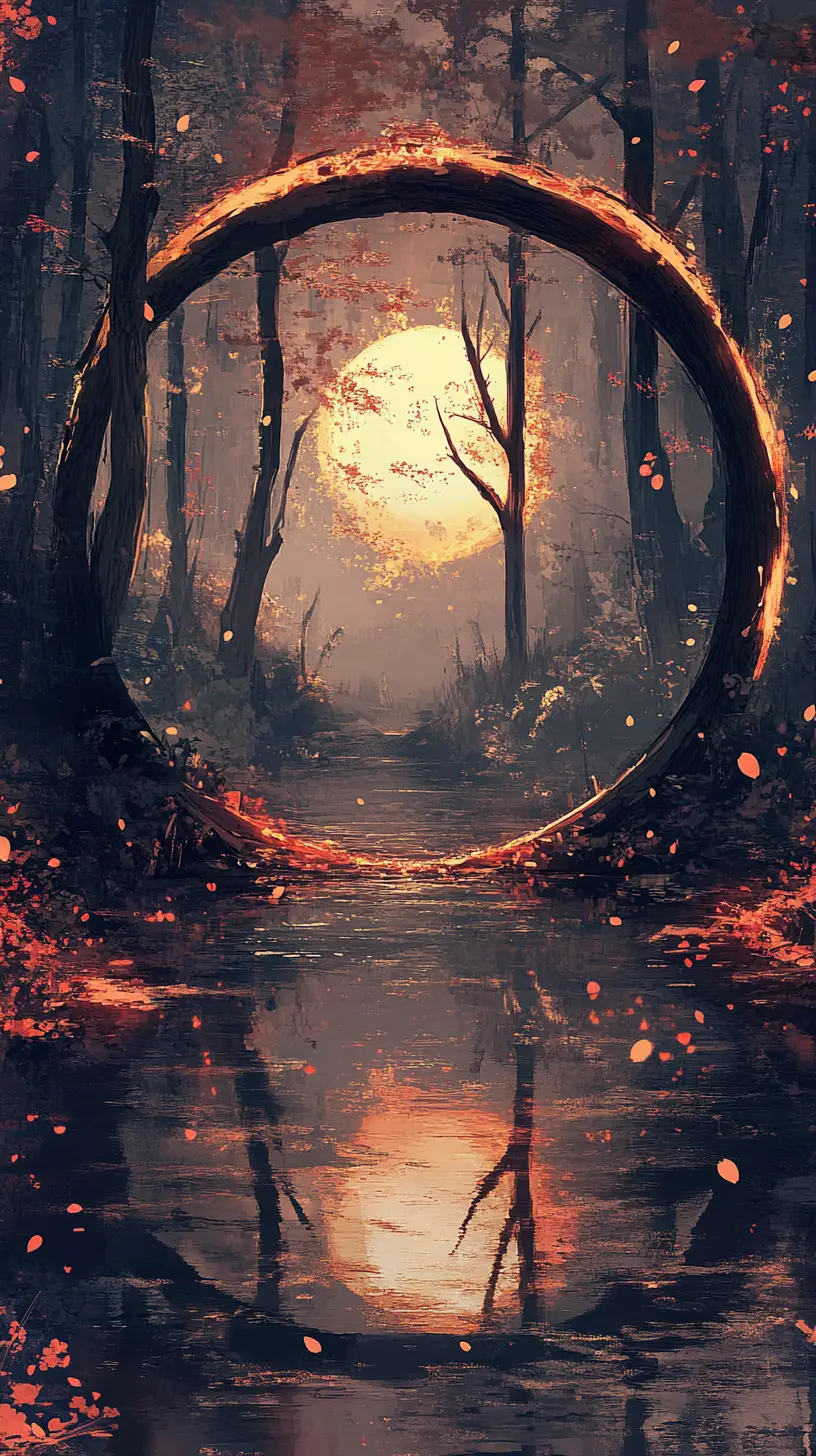 Dunkler Fantasy-Wald in einem mit Tinte gebürsteten Kreisrahmen