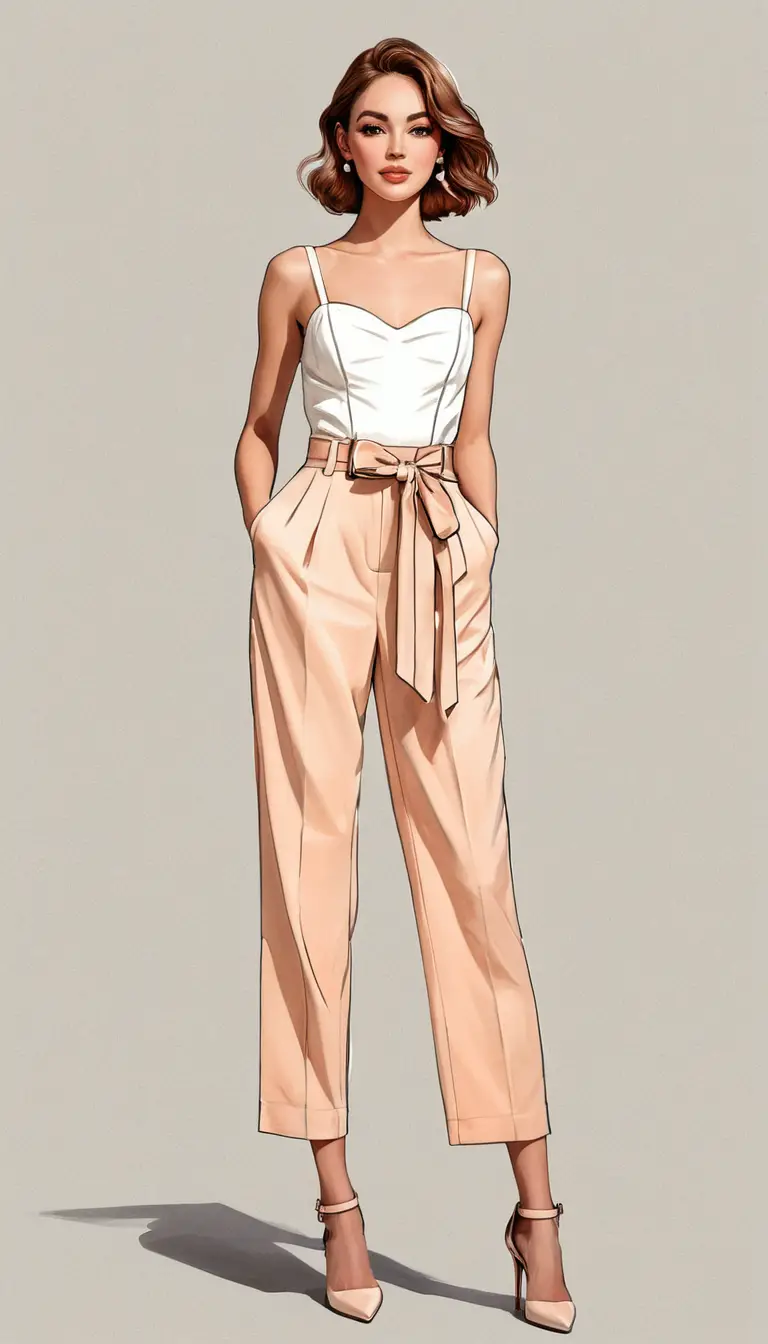 Elegante Frau in pfirsichfarbenem Jumpsuit – Modeillustration