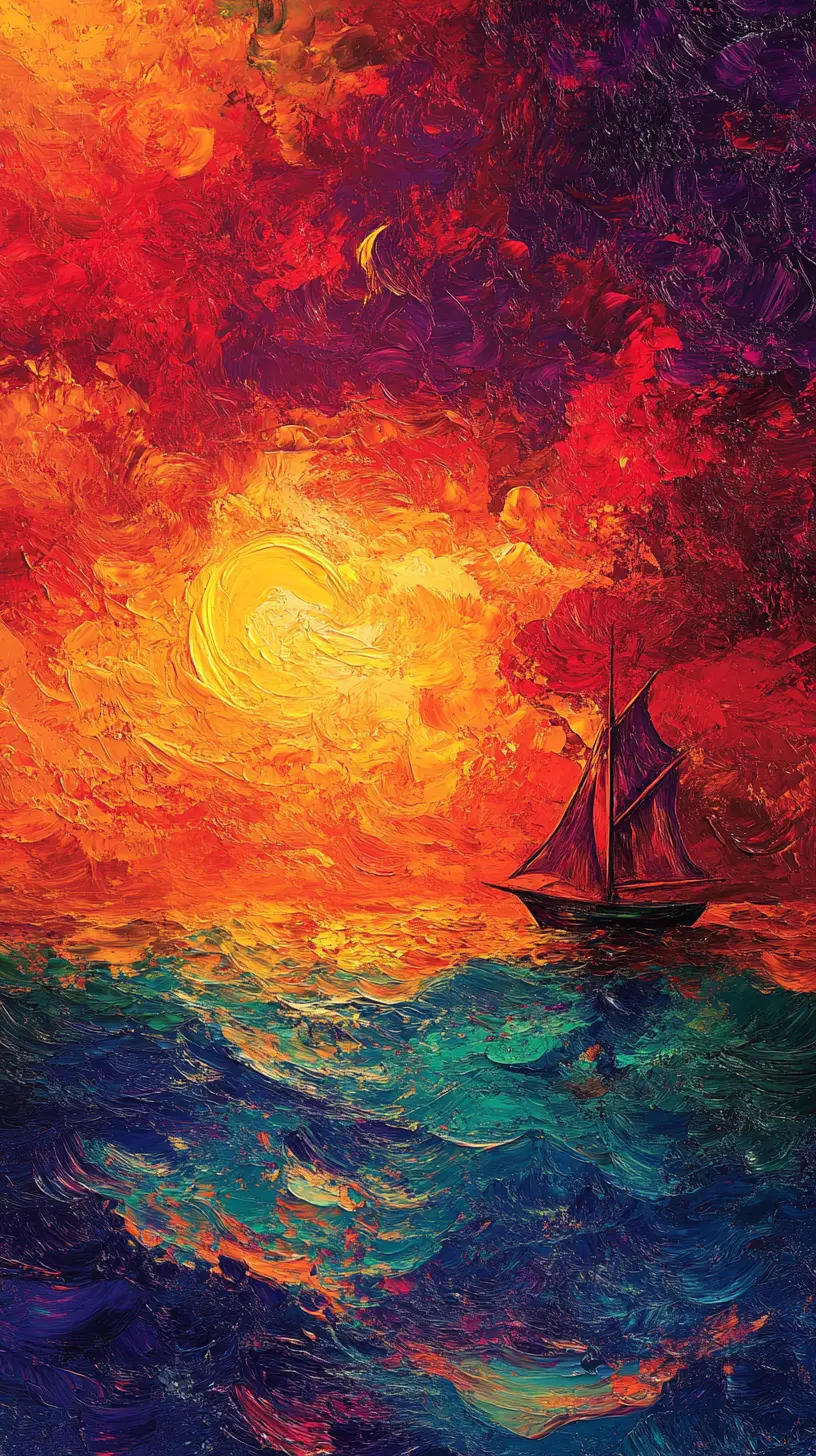 Atardecer dramático en el mar rojo con velero de noche
