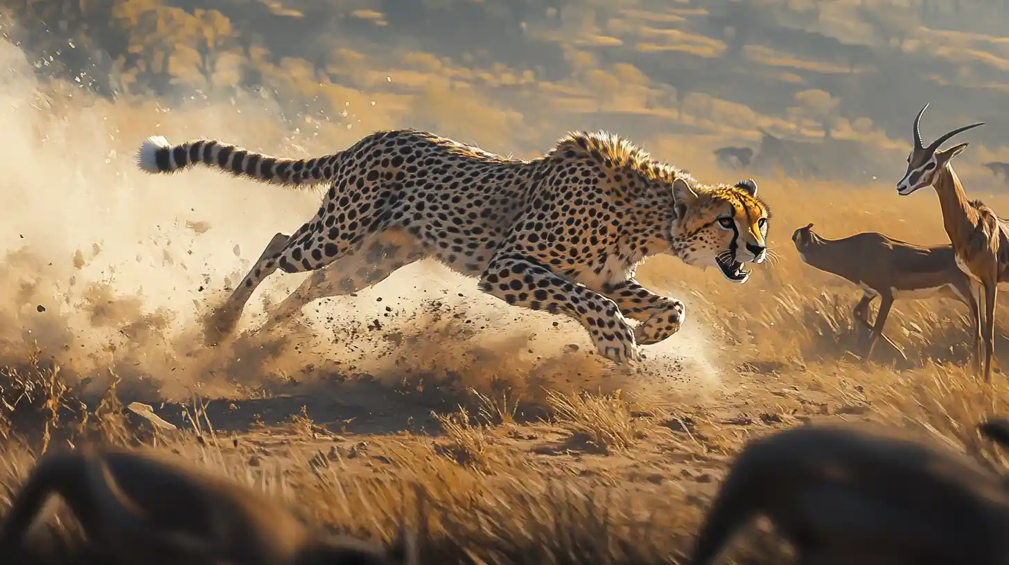 Ghepardo che Insegue una Gazzella nella Polverosa Savana Africana