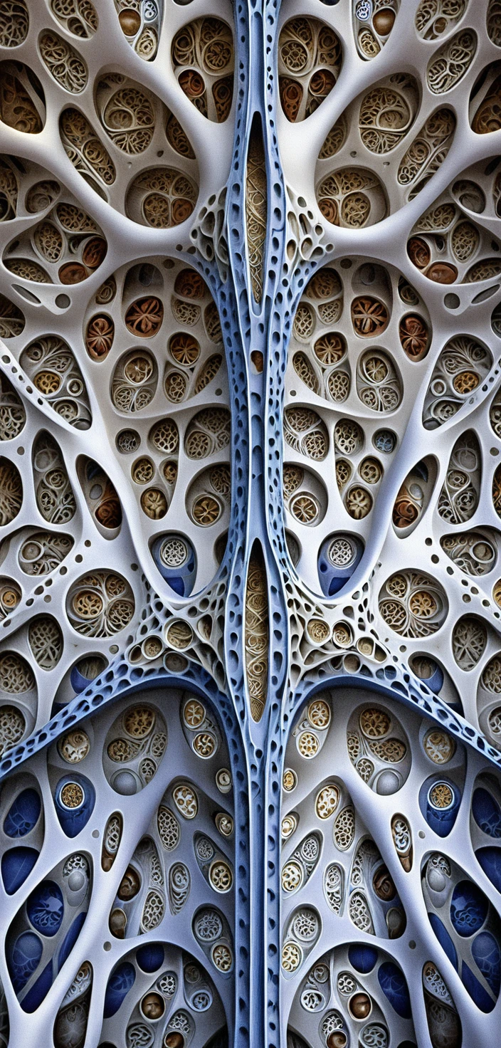 Escultura orgánica en rejilla cerámica 3D con cavidades de Voronoi