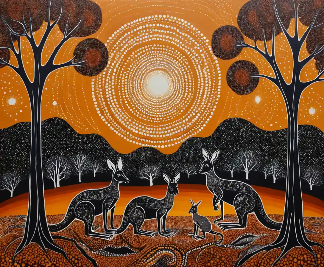 Kängurus unter einem sternklaren Dreamtime-Wüstenhimmel