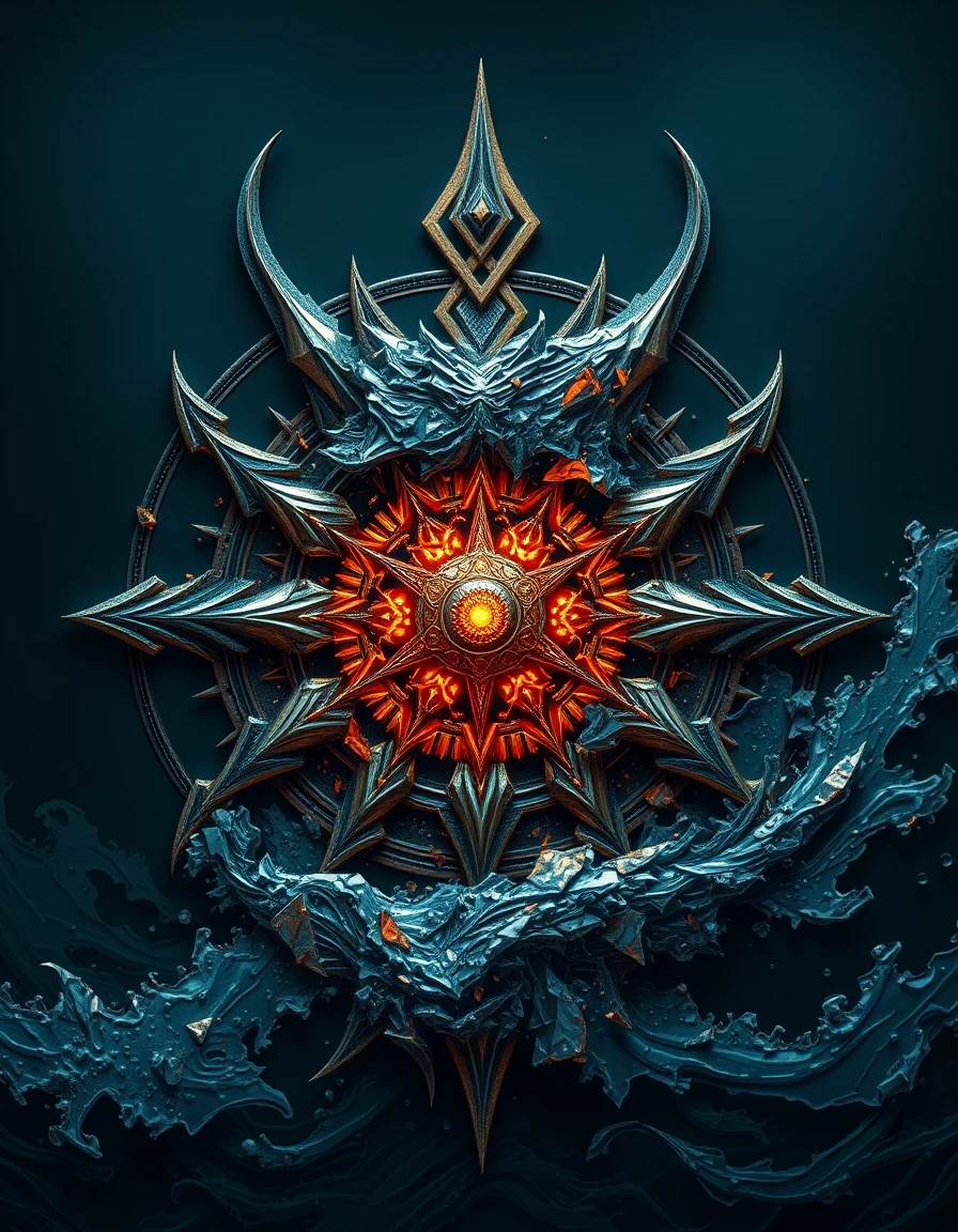 Emblema caótico de monstro marinho com núcleo de redemoinho