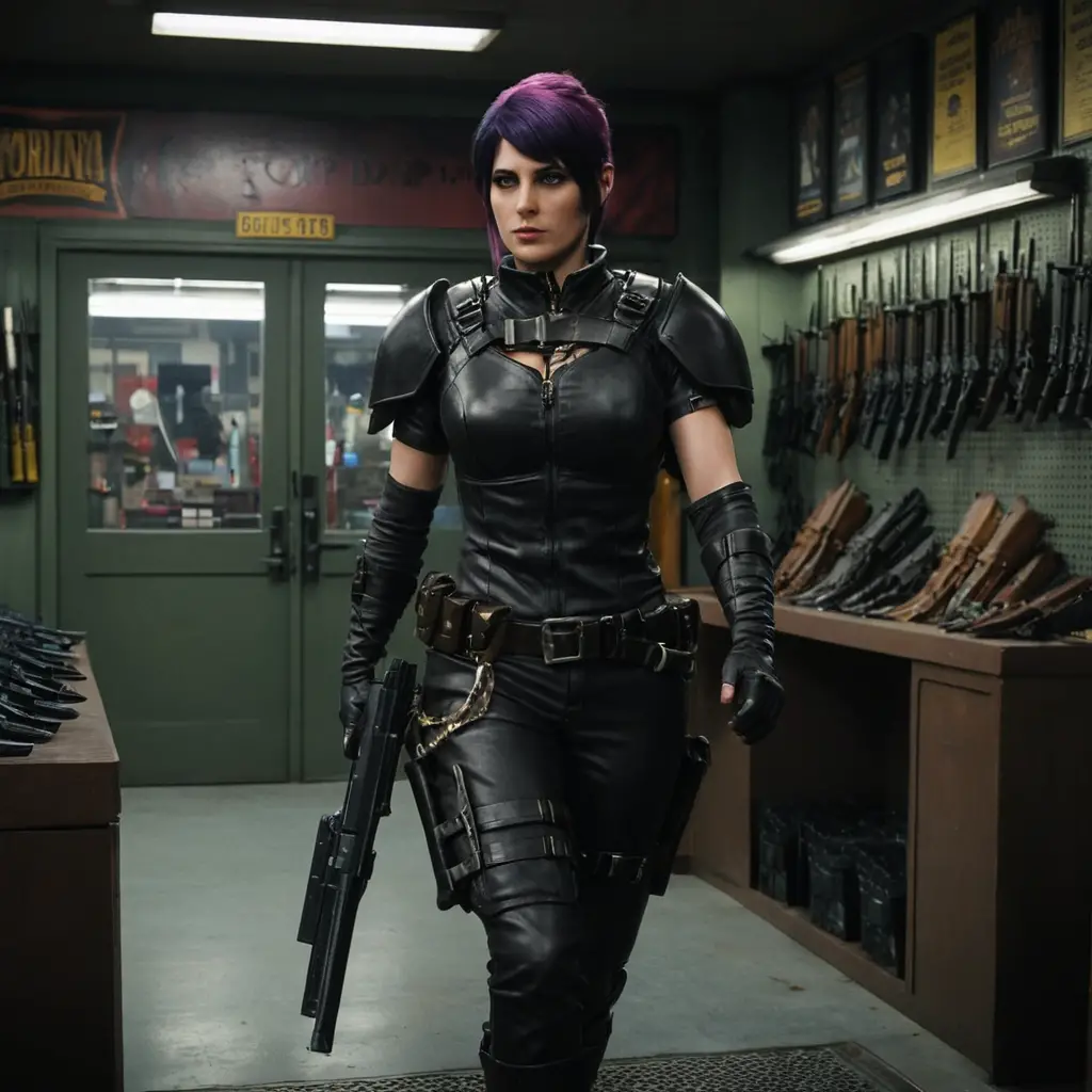 High tech weapon store interior filled with military gear