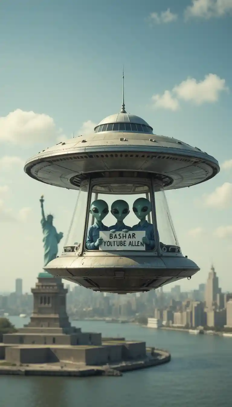 UFO With Alien Crew Flying Over New York Harbor