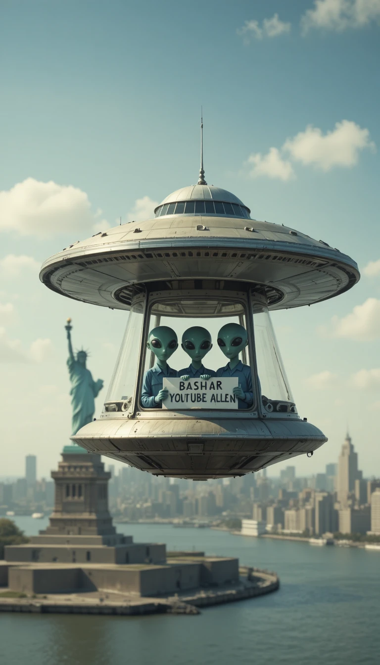 UFO With Alien Crew Flying Over New York Harbor
