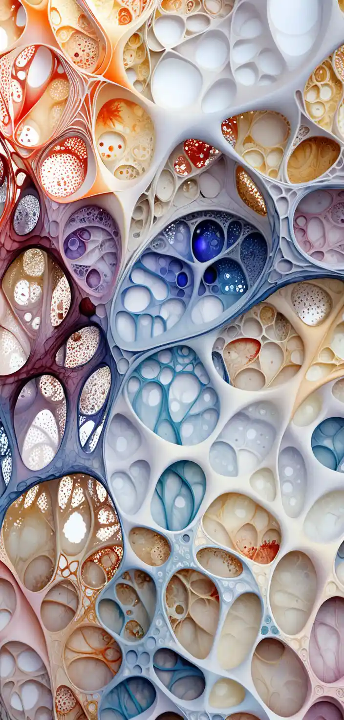 Scultura 3D cellulare organica con struttura ceramica avorio