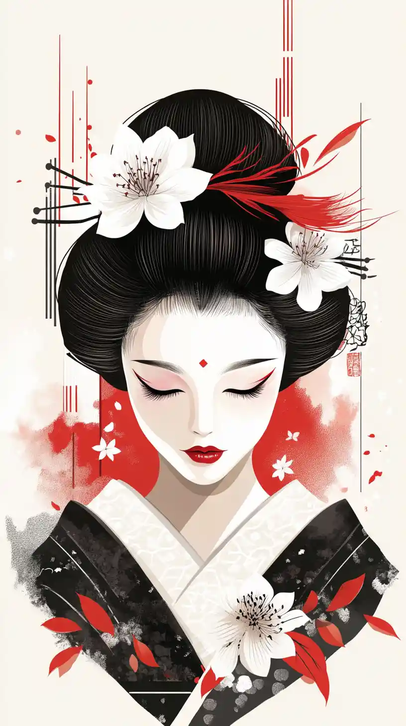 Elegantes japanisches Geisha-Porträt im minimalistischen Vektorstil