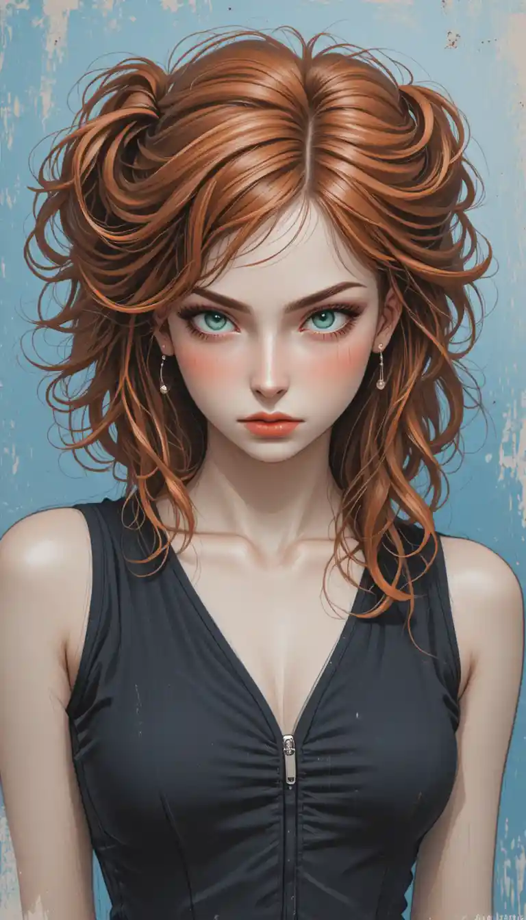 Ragazza dai capelli rossi con occhi verde menta in primo piano